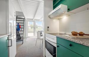 une cuisine avec des armoires vertes et blanches et une échelle dans l'établissement 2 Bedroom Cozy Home In Hemmet, à Hemmet