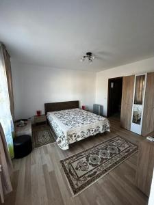 a bedroom with a bed and rugs on the floor at Casa Anais in Slăvuţa +9 photos