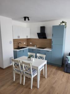a kitchen with a white table and chairs at Apartment Nikolaj in Labin