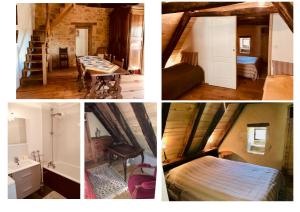 un collage de quatre photos d'une pièce dans l'établissement Gîtes dans village médiéval Périgord, à Limeuil 4 autres photos