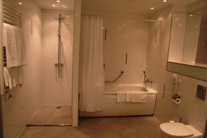 a bathroom with a shower and a tub and a toilet at Amber SPA Boutique Hotel in Jūrmala +12 photos