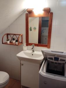 a bathroom with a sink and a mirror at La Casina Azul de May in San Juan de la Arena