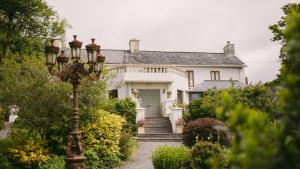 una casa blanca con una luz de la calle delante de ella en Mossie's, en Adrigole