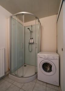 a washing machine and a shower in a bathroom at Appartement Centre-Ville 2/4 personnes in Épernay