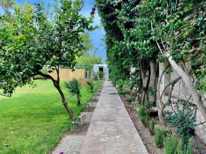 a path in a garden with trees and grass at Au bout du jardin in Carthage