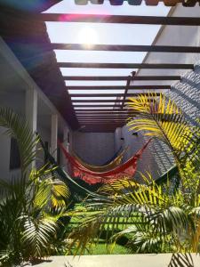 two hammocks in a room with palm trees at Pousada Nelly Medeiros in Carolina +11 photos