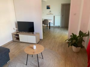 瓦比尼科Apartman Uptown的带电视和桌子的客厅