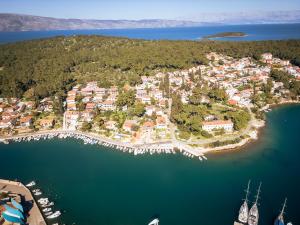 an aerial view of a small island in the water at Two rooms Hvar spa & apartments in Vrboska +5 photos