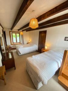 una camera da letto con due letti e un lampadario di Domaine de Lann Kerhuerh a La Chapelle-Neuve Altre 44 foto