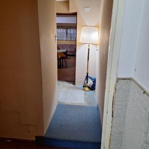 a hallway with a floor lamp and a blue carpet at AMPLIO DEPARTAMENTO temporario in La Plata