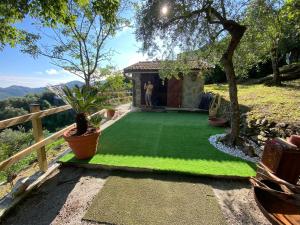 a garden with a green lawn and a house at La sosta al bagolaro in Rapallo