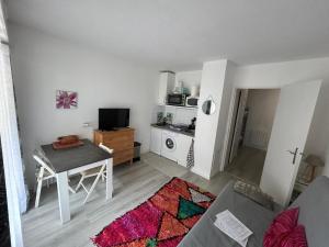 Μια τηλεόραση ή/και κέντρο ψυχαγωγίας στο Studio-cabine, accès direct port et plage, les pieds dans l'eau