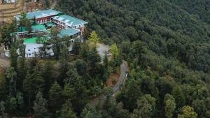 an aerial view of a house in the forest at TreeHouse Chail Villas in Chail