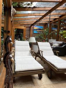 a group of four mattresses on a patio at AP-RANCH Ferienzimmer Sternenblick in Lochen