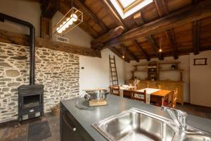 a kitchen with a stove and a sink in a room at Chalet d'Aoste - Maison du Chalet in Aosta