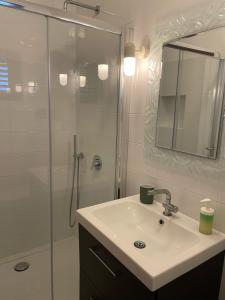 a bathroom with a sink and a shower at Apartments Vila Miranda 2 in Barbat na Rabu