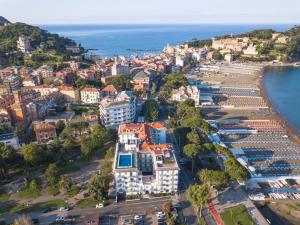 an aerial view of a city with a beach at Grande Albergo in Sestri Levante