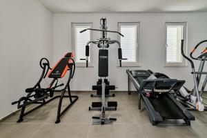 un gimnasio con dos cintas de correr y dos máquinas en Villa Joanna - hidden oasis with pool, gym & garrage, en Novalja