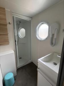 BelayeCamping La Tuque的带水槽和淋浴的小浴室