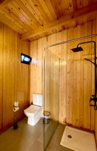 a bathroom with a toilet and a glass shower stall at Domain The blaze in Marrakesh +27 photos