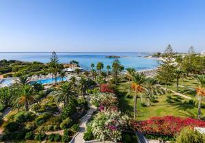 an aerial view of a resort with a pool and palm trees at Nissi Beach Resort in Ayia Napa
