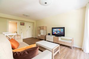 Una sala de estar con un sofá y un televisor en Apartamento Cánovas Vigo Center, en Vigo