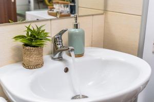 ein Waschbecken mit einem Seifenspender darauf in der Unterkunft Central Pet friendly - Savoya Nordic Loft - By OpenHouse apartments in Timişoara + 36 Fotos