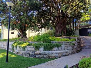 a retaining wall with a tree and a street light at Vila Foz Hotel & SPA - member of Design Hotels in Porto