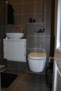 ein Bad mit einem WC und einem Waschbecken in der Unterkunft Bed & Breakfast Obrechtstraat in Den Haag