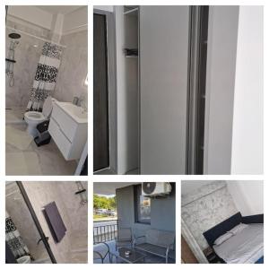 a collage of pictures of a bathroom with a toilet and a sink at Raul Studio in Saturn