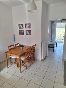 a dining room with a wooden table and chairs at Horizon studio apartment in Palaiokatoúna