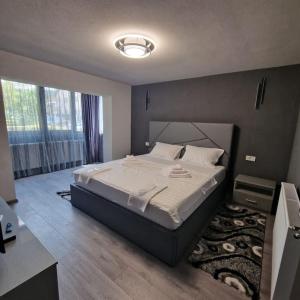 a bedroom with a large bed in a room at Apartament Iulius 3 camere in Curtea de Argeş