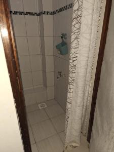 a shower with a shower curtain in a bathroom at ANNA APARTMENTS MTWAPA in Mtwapa