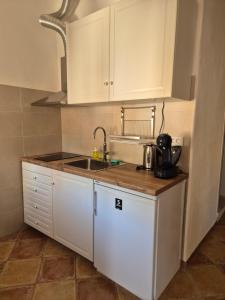 a kitchen with white cabinets and a sink at Andante con nobile in Dubrovnik
