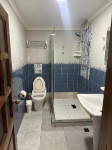 a bathroom with a toilet and a sink and a shower at El Cayuco Restaurant Apart Hotel in Boca Chica +47 photos