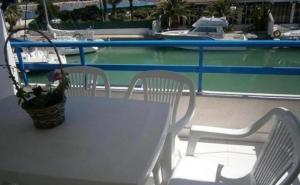 a table and chairs with a potted plant on it at Apartamento en la playa in Alcossebre
