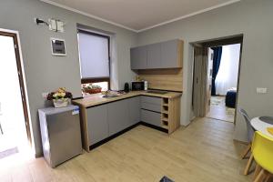 a kitchen with a sink and a counter top at Georgescu House in Făgăraş