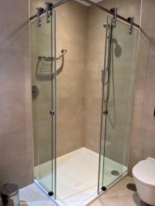 a shower with a glass door in a bathroom at Luxury Penthouse for lifelong memories in Marbella