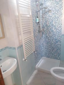 a bathroom with a shower and a toilet and a sink at Appartamento estivo Tortoreto Lido prima fila in Tortoreto Lido