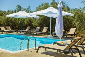 a swimming pool with chairs and umbrellas next to a pool at La Perla Del Campo in Kánalos +30 photos