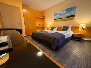 a hotel room with a large bed in it at Hotel am Tierpark in Güstrow