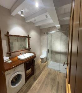 a bathroom with a washing machine and a shower at Apartamentos Iparagirre in Ispáster +30 photos