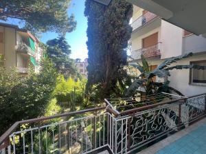 een boom die aan de zijkant van een gebouw groeit bij Mare Mosso in Bordighera