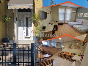 two views of a living room and a living room at La Maison Ruse in Ruse