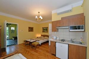 kuchnia i salon z kanapą w obiekcie Villa Zsófia w Balatonfüred +9 zdjęć