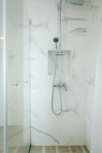 a shower with a glass door in a bathroom at Viriato's House in Ribeira Grande +28 photos