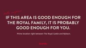 a red sign with the words if this area is good enough for the royal family at Scandic Front in Copenhagen