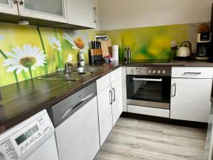 Kuchyň nebo kuchyňský kout v ubytování Alter Bahnhof, optional mit Sauna und Whirlpool