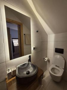 a bathroom with a toilet and a sink at Argyro's home, Μοντέρνο Σπίτι σε Γραφικό Χωριό in Kritsá