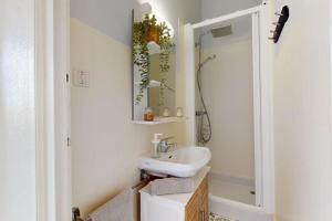 ein Badezimmer mit Waschbecken und Spiegel in der Unterkunft Le Cocon dans les Nuages in Villeurbanne + 19 Fotos